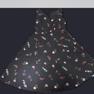 eShakti Black Floral Dress with Polka Dots